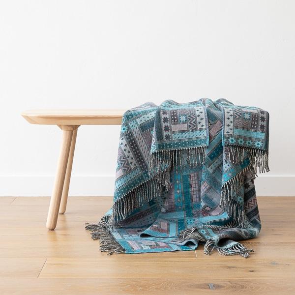 linenme Turquoise Merino Wool Throw Marta