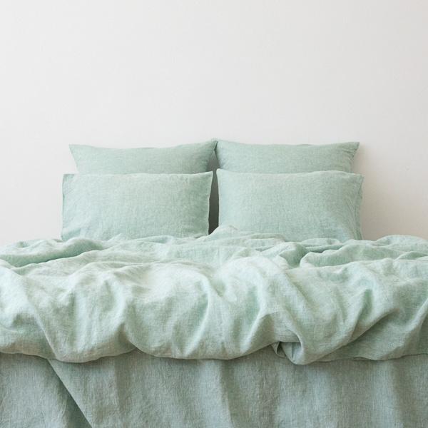 Linenme Washed Bed Linen Duvet Melange Mint