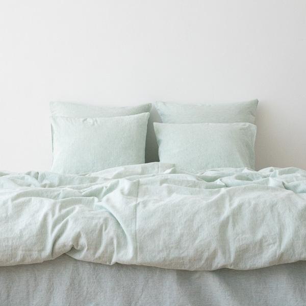 Linenme Washed Bed Linen Duvet Pinstripe Mint
