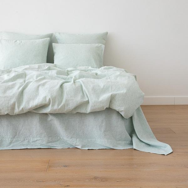 linenme Washed Bed Linen Duvet Pinstripe Mint