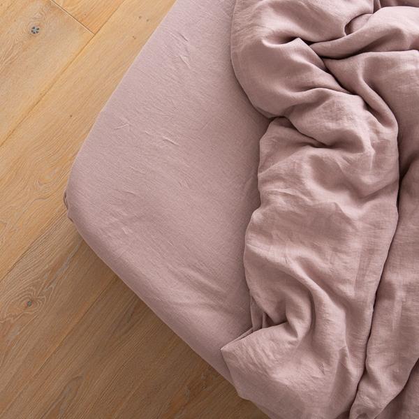 Linenme Washed Bed Linen Fitted Sheet Dusty Rose