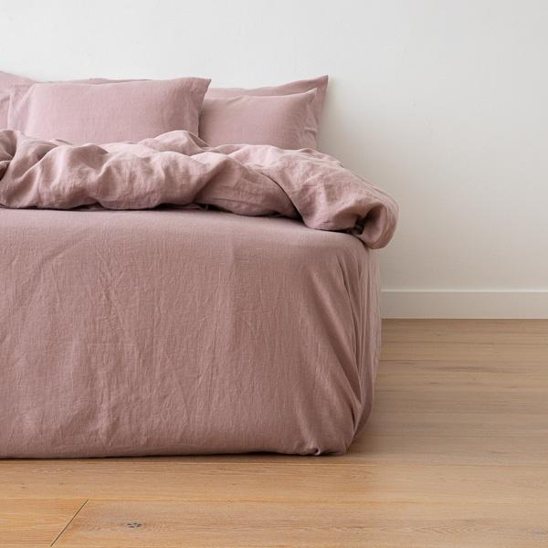 linenme Washed Bed Linen Fitted Sheet Dusty Rose