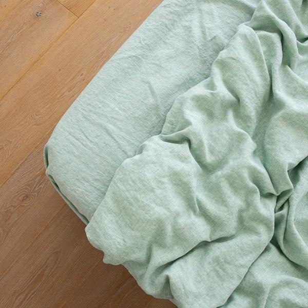 Linenme Washed Bed Linen Fitted Sheet Melange Mint
