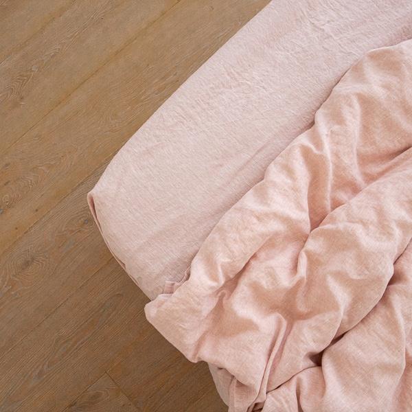 Linenme Washed Bed Linen Fitted Sheet Melange Rosa