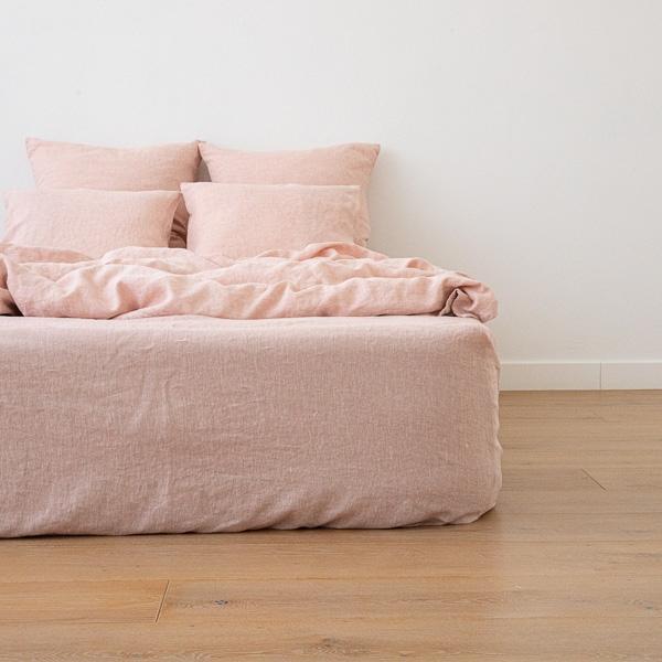 linenme Washed Bed Linen Fitted Sheet Melange Rosa