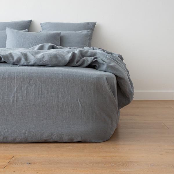 Linenme Washed Bed Linen Fitted Sheet Slate Blue