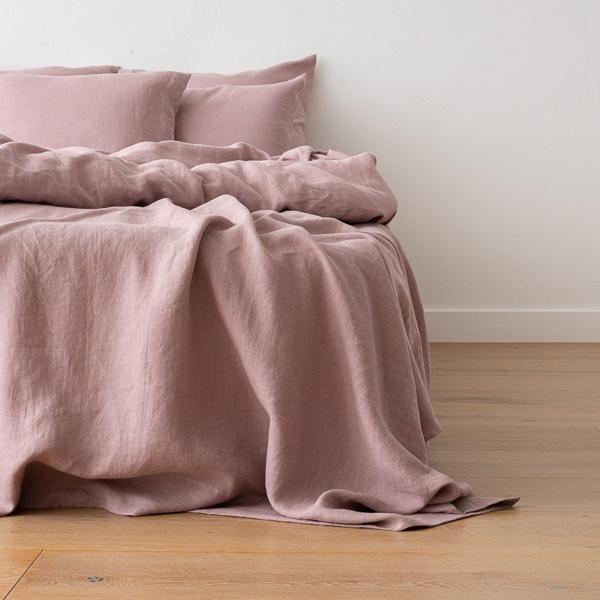 linenme Washed Bed Linen Flat Sheet Dusty Rose