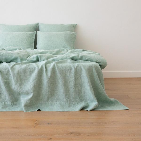 linenme Washed Bed Linen Flat Sheet Melange Mint
