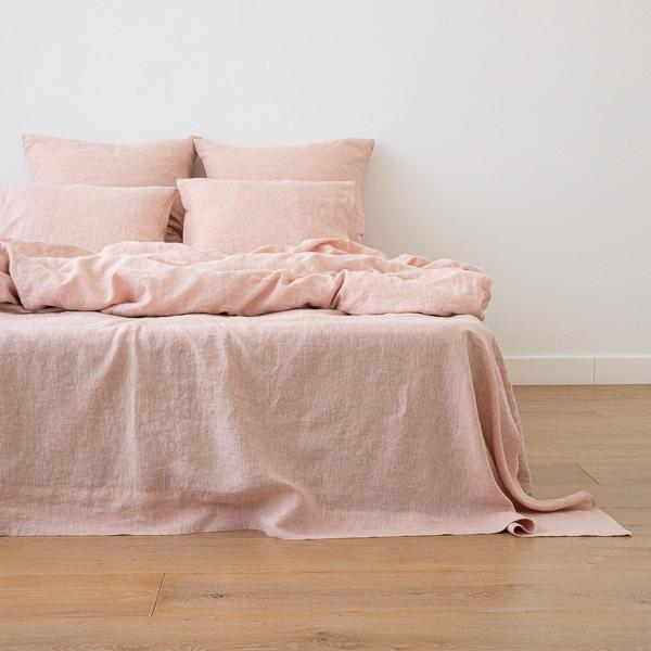 linenme Washed Bed Linen Flat Sheet Melange Rosa