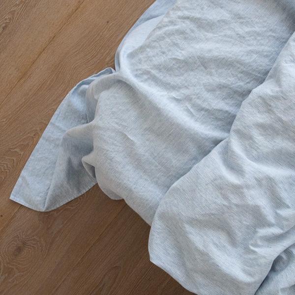 Linenme Washed Bed Linen Flat Sheet Pinstripe Blue