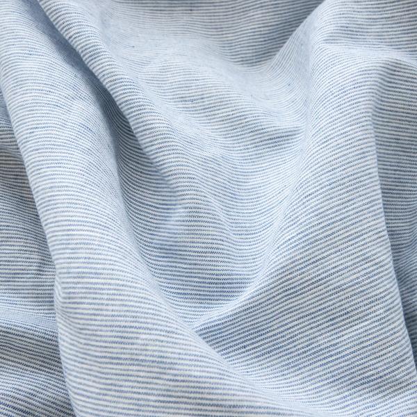 Linenme Washed Bed Linen Flat Sheet Pinstripe Blue