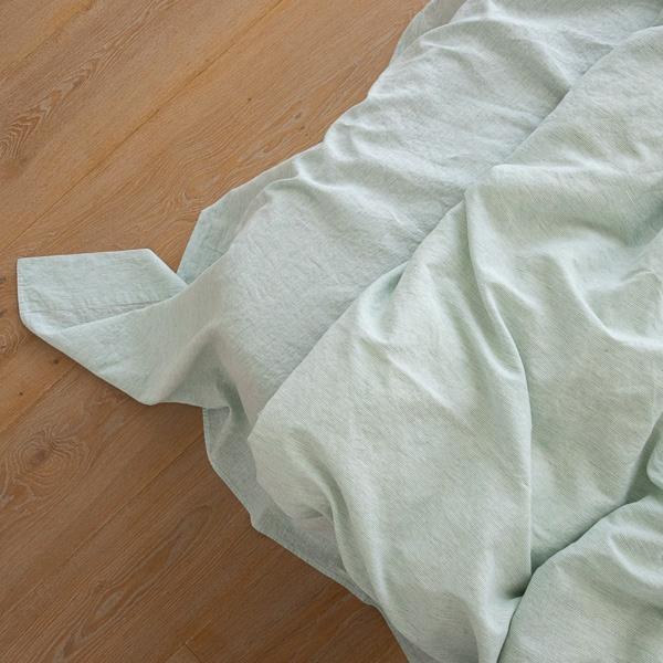 Linenme Washed Bed Linen Flat Sheet Pinstripe Mint