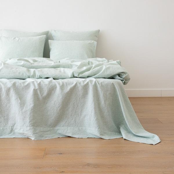 linenme Washed Bed Linen Flat Sheet Pinstripe Mint