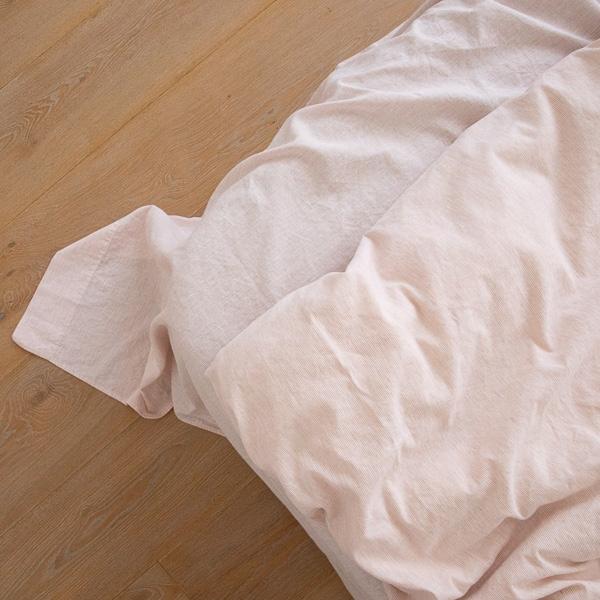 Linenme Washed Bed Linen Flat Sheet Pinstripe Rosa