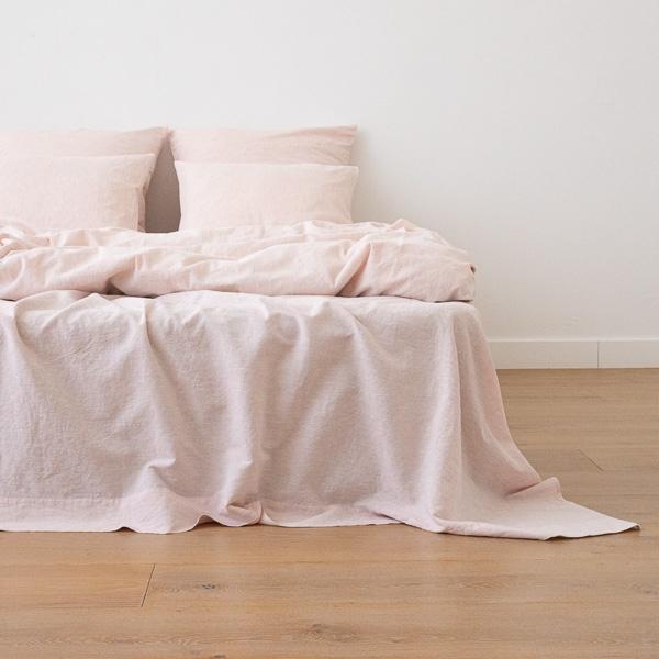 linenme Washed Bed Linen Flat Sheet Pinstripe Rosa