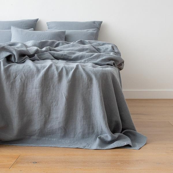 linenme Washed Bed Linen Flat Sheet Slate Blue
