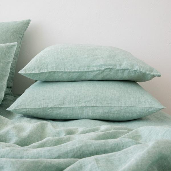 Linenme Washed Bed Linen Pillow Case Melange Mint