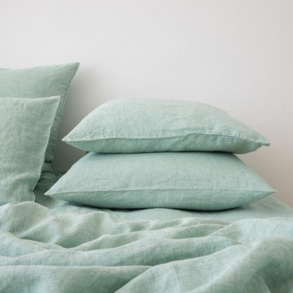 linenme Washed Bed Linen Pillow Case Melange Mint