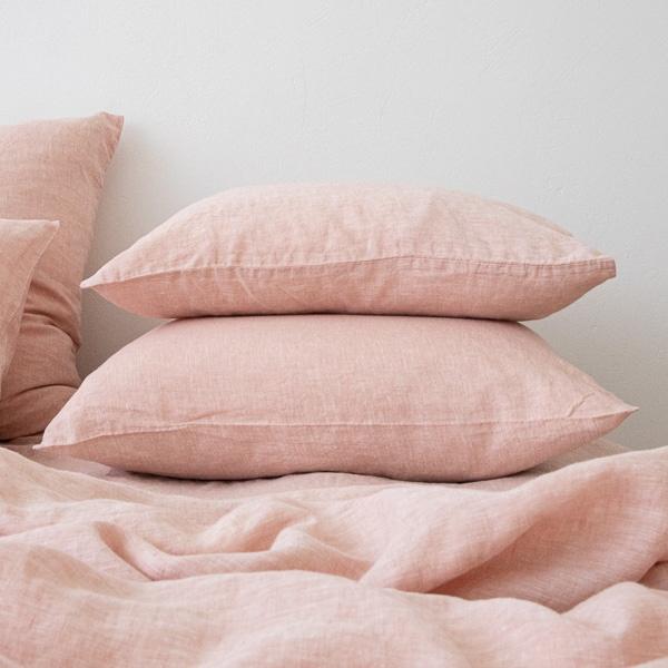 Linenme Washed Bed Linen Pillow Case Melange Rosa