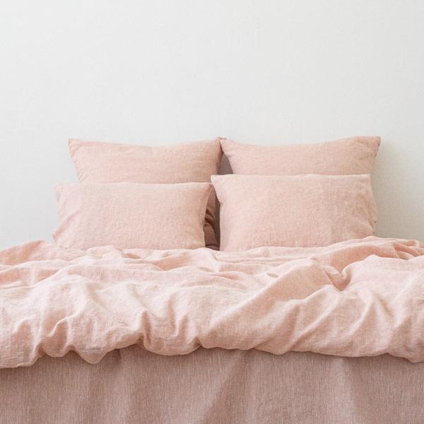 linenme Washed Bed Linen Set Melange Rosa