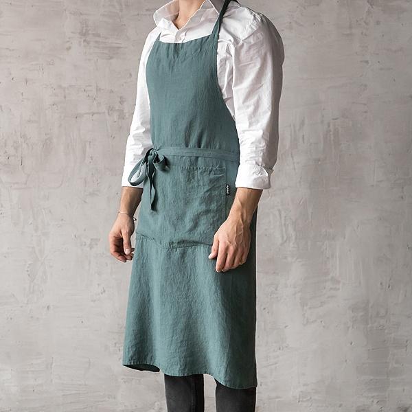 Linenme Washed Linen Men's Bib Apron Balsam Green