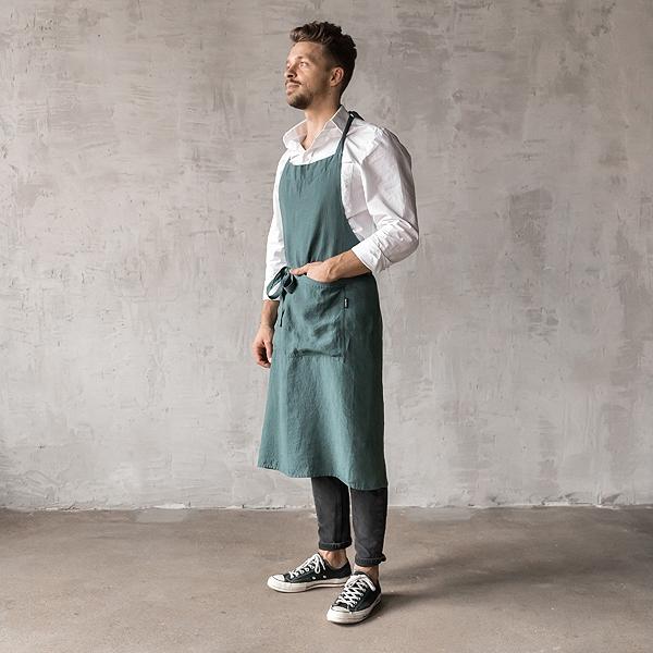 Linenme Washed Linen Men's Bib Apron Balsam Green