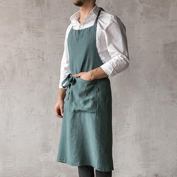 Linenme Washed Linen Men's Bib Apron Balsam Green