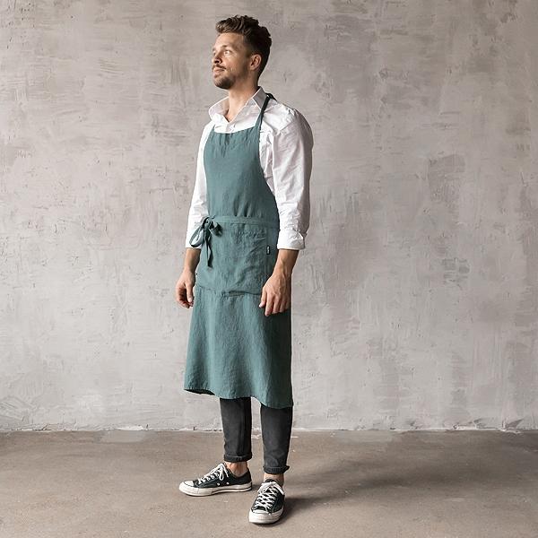 linenme Washed Linen Men's Bib Apron Balsam Green