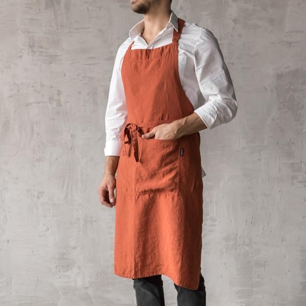 Linenme Washed Linen Men's Bib Apron Brick