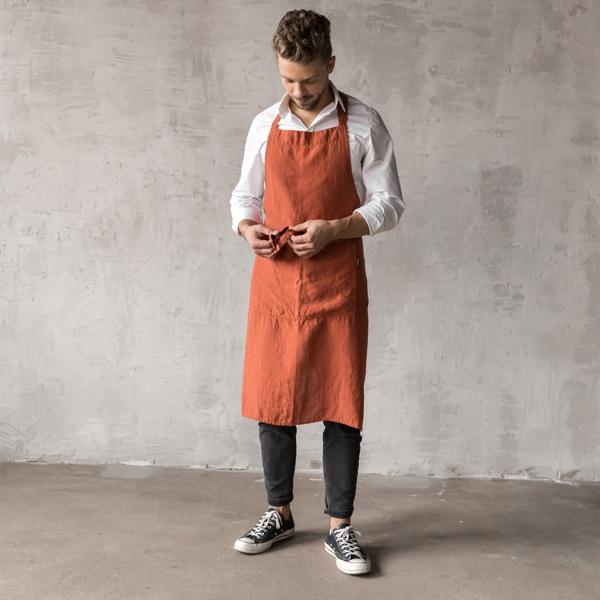 Linenme Washed Linen Men's Bib Apron Brick