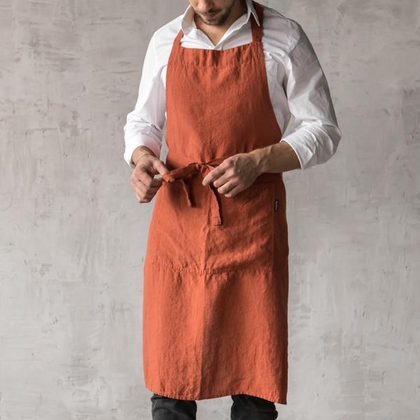 Linenme Washed Linen Men's Bib Apron Brick
