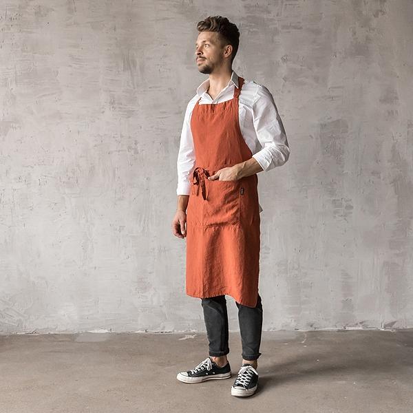 linenme Washed Linen Men's Bib Apron Brick
