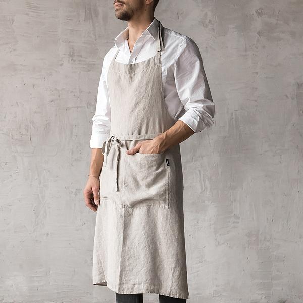 Linenme Washed Linen Men's Bib Apron Silver