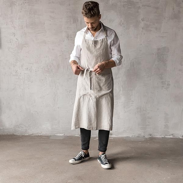 Linenme Washed Linen Men's Bib Apron Silver