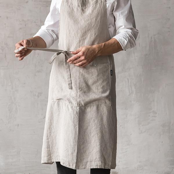 Linenme Washed Linen Men's Bib Apron Silver