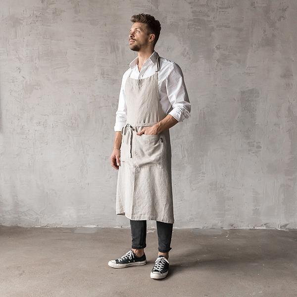 linenme Washed Linen Men's Bib Apron Silver