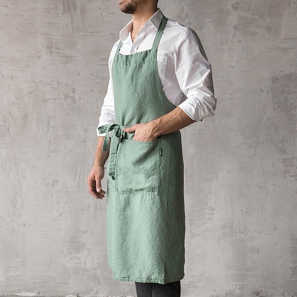 Linenme Washed Linen Men's Bib Apron Spa Green