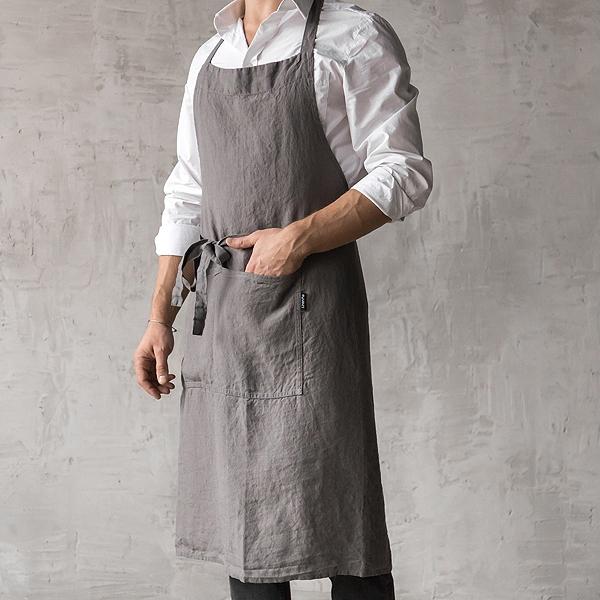 Linenme Washed Linen Men's Bib Apron Steel Grey