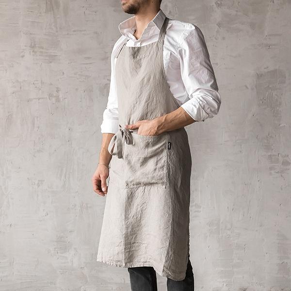 Linenme Washed Linen Men's Bib Apron Taupe