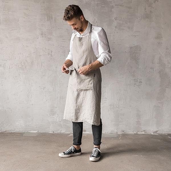 Linenme Washed Linen Men's Bib Apron Taupe