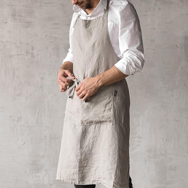 Linenme Washed Linen Men's Bib Apron Taupe