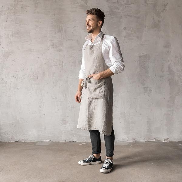 linenme Washed Linen Men's Bib Apron Taupe