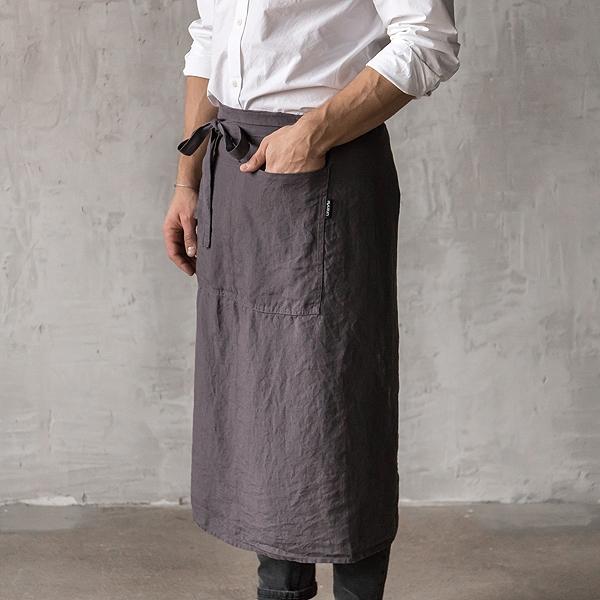 Linenme Washed Linen Men's Chef's Apron Grey
