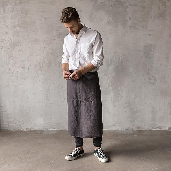 Linenme Washed Linen Men's Chef's Apron Grey