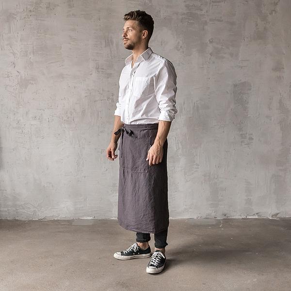 linenme Washed Linen Men's Chef's Apron Grey