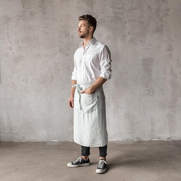 Linenme Washed Linen Men's Chef's Apron Ice Blue