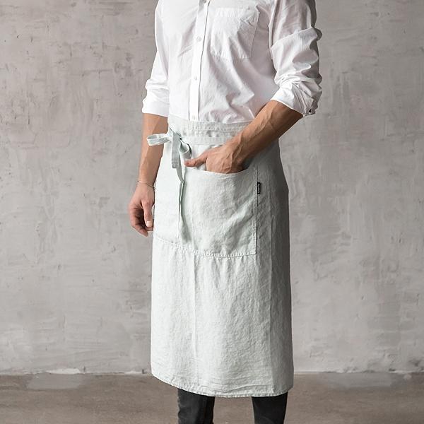 Linenme Washed Linen Men's Chef's Apron Ice Blue