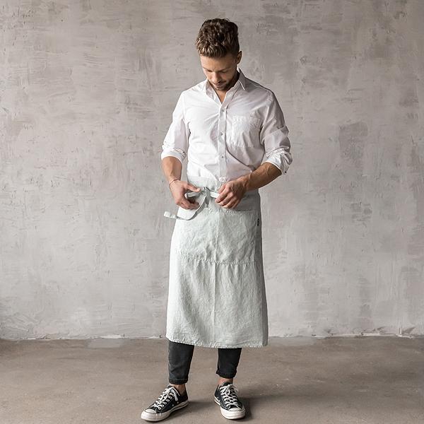 Linenme Washed Linen Men's Chef's Apron Ice Blue