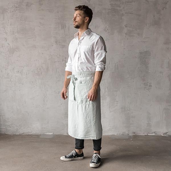 linenme Washed Linen Men's Chef's Apron Ice Blue