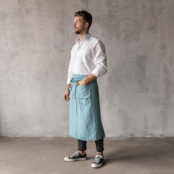 Linenme Washed Linen Men's Chef's Apron Stone Blue